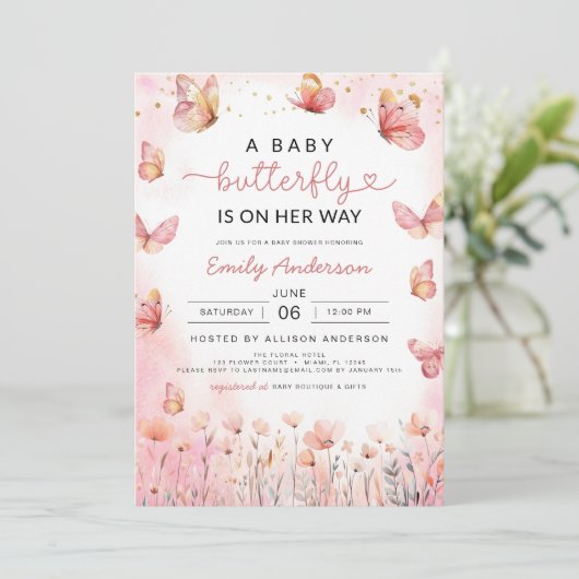 Invitation Tout mignon en un QR Code Baby shower papillon fil (Debout devant)