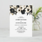 Invitation Tout moderne en un Mariage Floral noir et blanc (Debout devant)