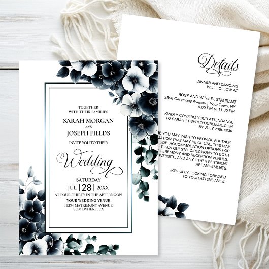 Invitation Tout moderne en un noir blanc Mariage Floral