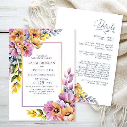 Invitation Tout moderne en un rose et orange Mariage Floral