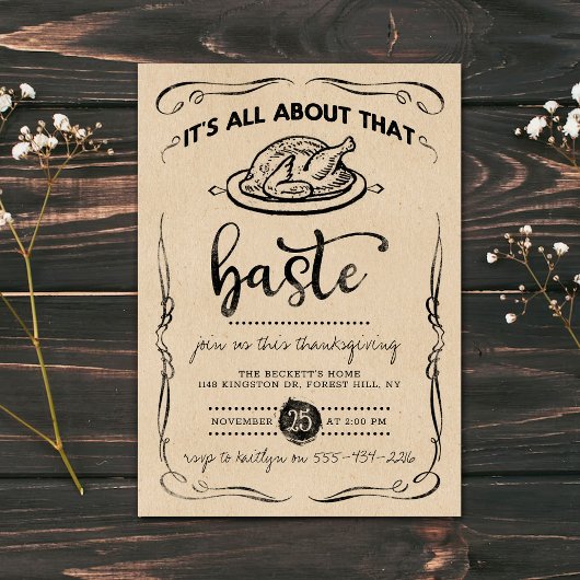 Invitation "Tout Sur Ce Baste" Rustique Kraft Thanksgiving