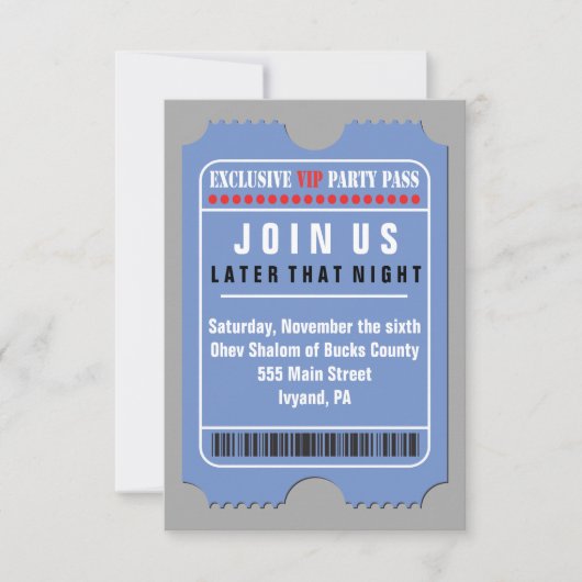 Invitation TOUTE ACCÈS VIP PASS Bar Bat mitzvah Party Card (Devant)