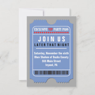 Invitation TOUTE ACCÈS VIP PASS Bar Bat mitzvah Party Card