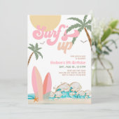 Invitation TOUTE AGE Fille Rose Peach Surf Anniversaire (Debout devant)