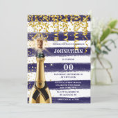 Invitation TOUTE AGE marine nautique blanc or rayé bulle (Debout devant)