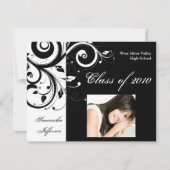 Invitation Toute année~ Black/White Swirl Photo Graduation (Devant)