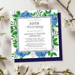 Invitation Toute année Blue Hydrangea 50e anniversaire de Mar