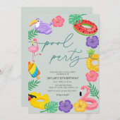 Invitation Toute année Fête de piscine tropicale moderne Anni (Devant / Derrière)