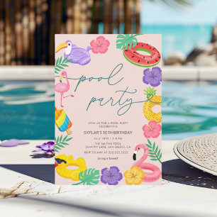 Invitation Toute année Fête de piscine tropicale moderne Anni