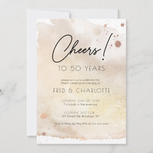 Invitation Toute année Gold Watercolor 50th Anniversary Party (Devant)