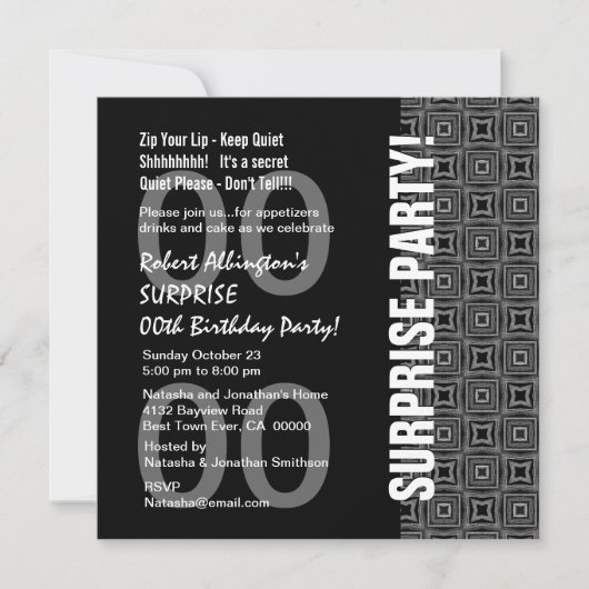 Invitation Toute année Surprise Anniversaire Moderne Black Wh (Devant)