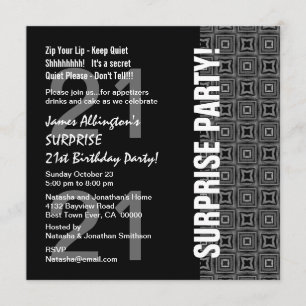 Invitation Toute année Surprise Anniversaire Moderne Black Wh