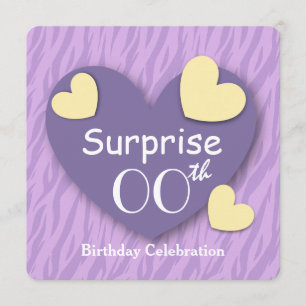 Invitation Toute année SURPRISE Anniversaire Purple Zebra Hea