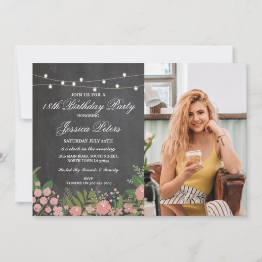 Invitation Toute Balle d'âge 18e fête d'anniversaire Fleurs f (Devant)