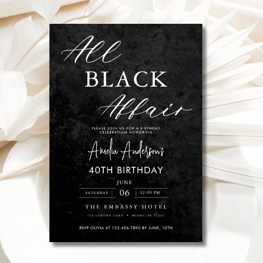 Invitation Toute Black Affair 40e anniversaire fête Elegant