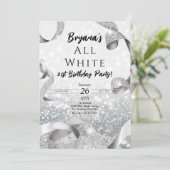 Invitation Toute cette Parties scintillant Silver & White Bir (Debout devant)