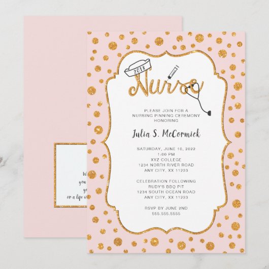 Invitation TOUTE COULEUR Infirmière graduation pinning + faux (Devant / Derrière)
