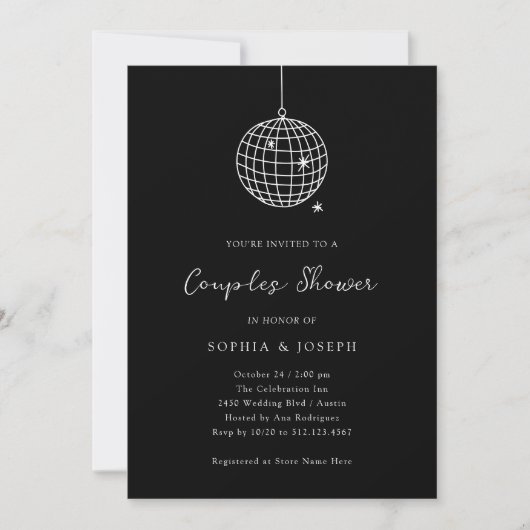 Invitation Toute Couleur Minimale Disco Ball Black Couples Do (Devant)