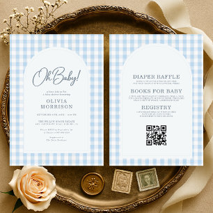 Invitation Toute en une Bleue Oh Bébé Gingham Baby Shower