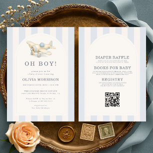 Invitation Toute en une Fête de Bébé Oh Boy Blue Avion