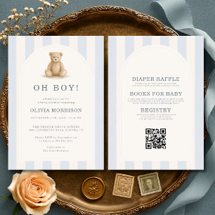 Invitation Toute en une Fête de Naissance Ourson Bleu Oh Garç