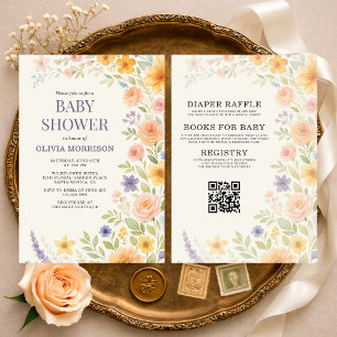 Invitation Toute en une Fleur de Fête Florale Code QR Baby Sh