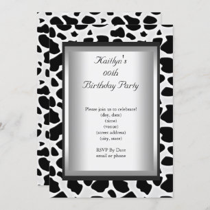 Invitation Toute fête d'âge Anniversaire Vache blanche noire