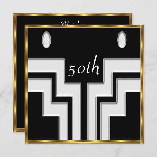 Invitation Toute fête d'anniversaire Blanc Noir (Devant / Derrière)