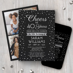 Invitation Toute fête d'anniversaire Confettis Noir & Blanc 4