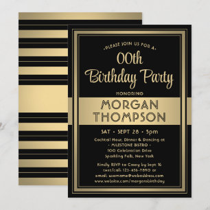 Invitation Toute fête d'anniversaire élégante noire, blanche