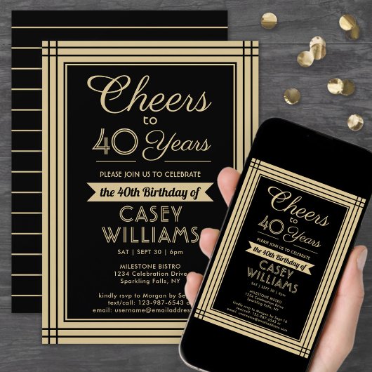 Invitation Toute fête d'anniversaire Téléchargeable Noir et O