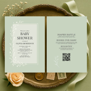 Invitation Toute la Fête de Bébé Florale Botanique Vert Sauge