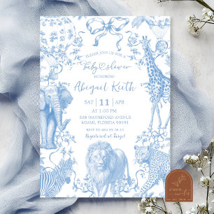 Invitation Toute la Safari Bleue Baby Shower Toile Française