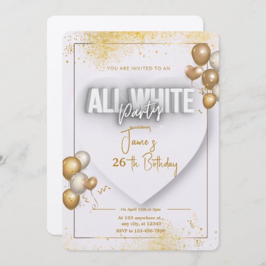 Invitation Toute l'invitation d'anniversaire d'affaire blanch (Devant / Derrière)