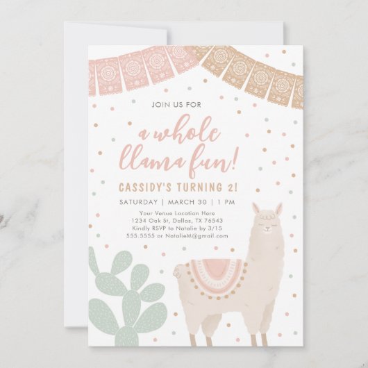 Invitation Toute Llama Amusante Llama Alpaca Fille Anniversai (Devant)