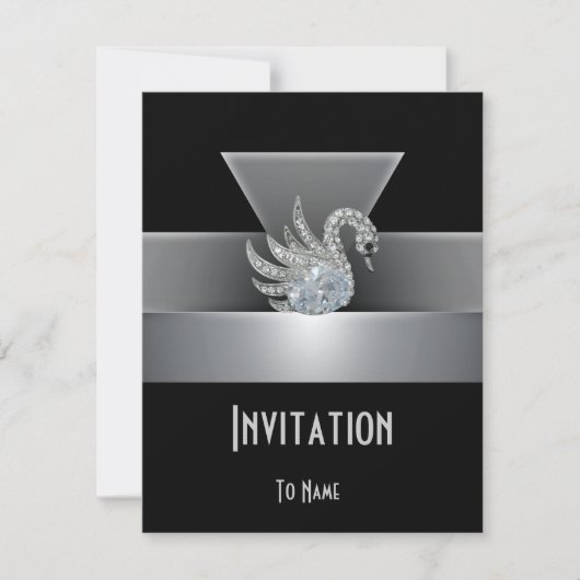 Invitation Toute Occasion Black Silver Swan Art Dé (Devant)
