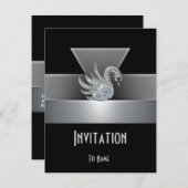 Invitation Toute Occasion Black Silver Swan Art Dé (Devant / Derrière)