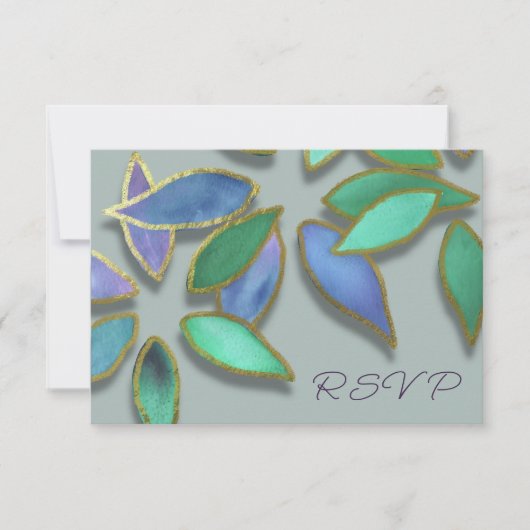Invitation Toute Occasion Fleurs Aquarelle Bleu Vert Or (Devant)