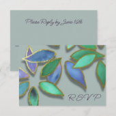 Invitation Toute Occasion Fleurs Aquarelle Bleu Vert Or (Devant / Derrière)