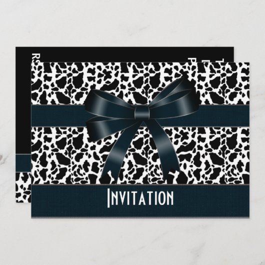 Invitation Toute Occasion Vache blanche noire Bow (Devant / Derrière)