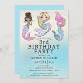 Invitation Toute Parties scintillant d'âge Sirène fille Anniv (Devant / Derrière)