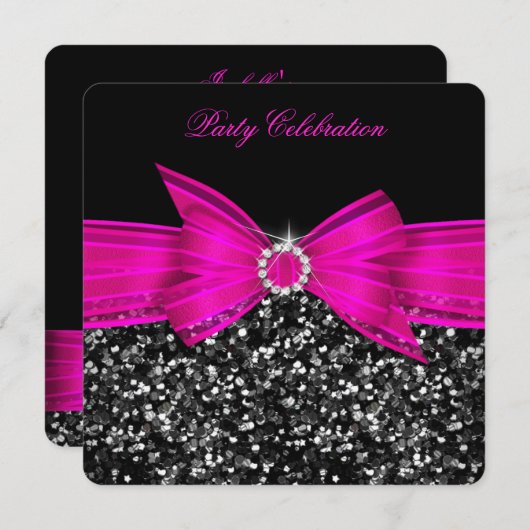 Invitation Toute Parties scintillant de luxe âge Hot rose Bow (Devant / Derrière)
