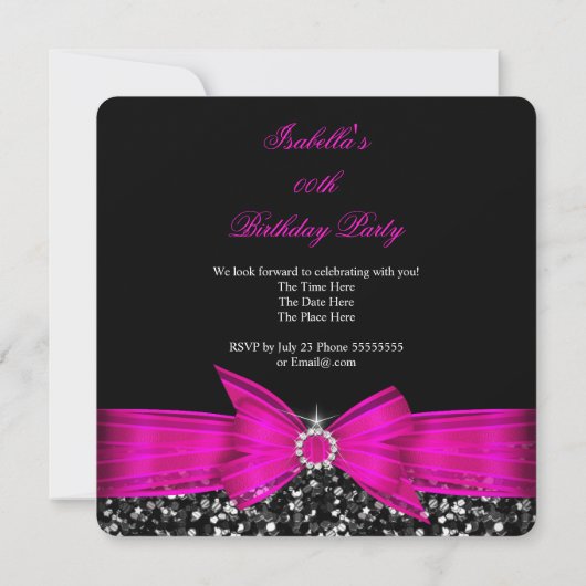 Invitation Toute Parties scintillant de luxe âge Hot rose Bow (Dos)