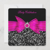 Invitation Toute Parties scintillant de luxe âge Hot rose Bow (Devant)