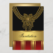 Invitation Toute soirée Or Noir Rouge (Devant / Derrière)