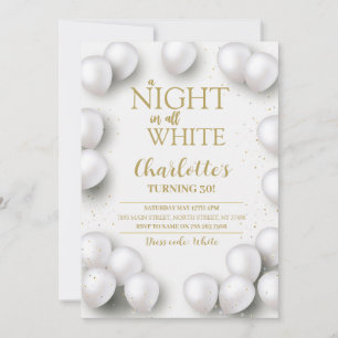 Invitation Toute White Anniversaire Fête Une Nuit En Tout Bla