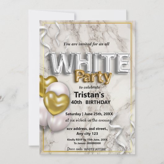 Invitation Toutes les affaires blanches ou la fête (Devant)