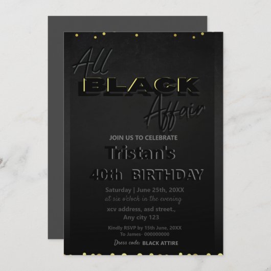 Invitation Toutes les affaires en noir (Devant / Derrière)