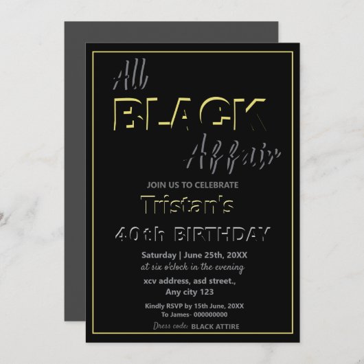 Invitation Toutes les affaires en noir (Devant / Derrière)