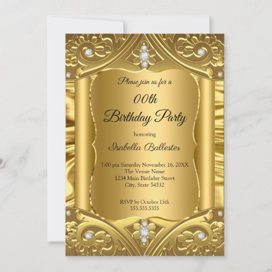 Invitation Toutes les images Age Anniversaire Party Gold Diam (Devant)